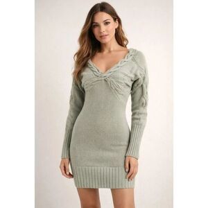 Arden B Cable Knit Sweater Dress XS Sage Green Bodycon Tunic